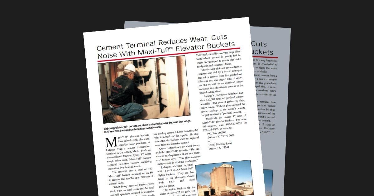 Cement Terminal Reduces Wear, Cuts Noise With Maxi-Tuff Elevator Buckets