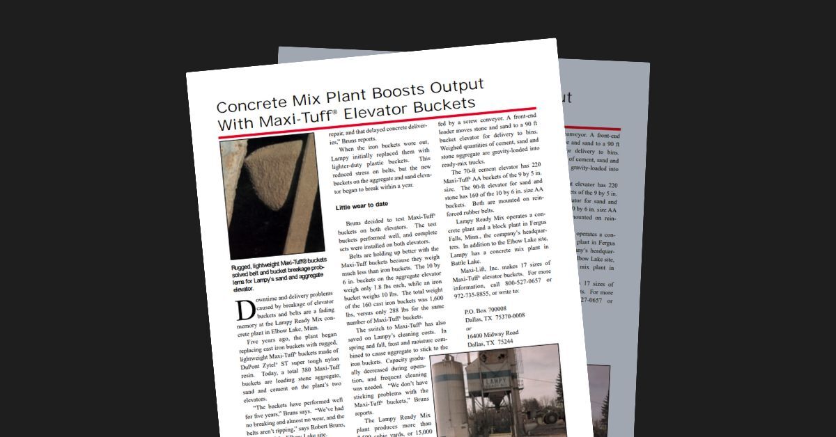 Concrete Mix Plant Boosts Output With Maxi-Tuff Elevator Buckets